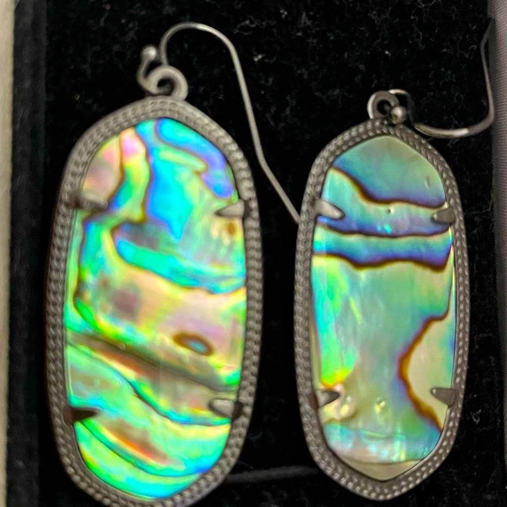 Kendra Scott iridescent stone earrings set in gunmetal